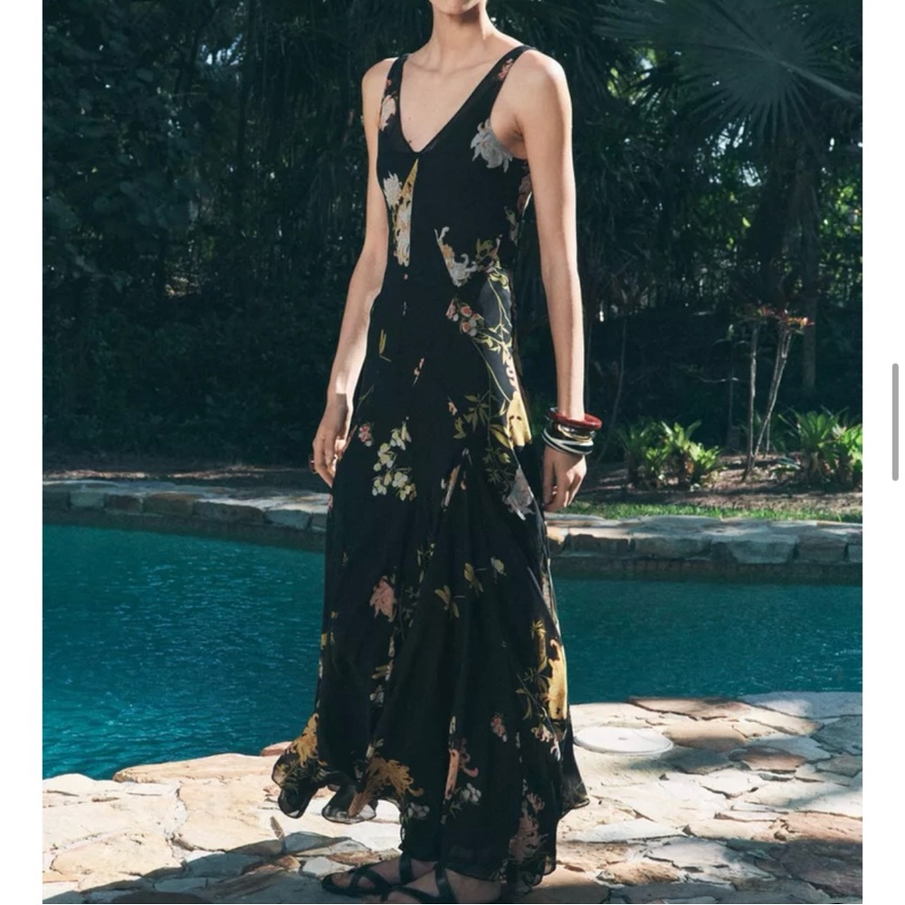 Zara Black Floral Maxi Dress with Yellow and Pink Accents
